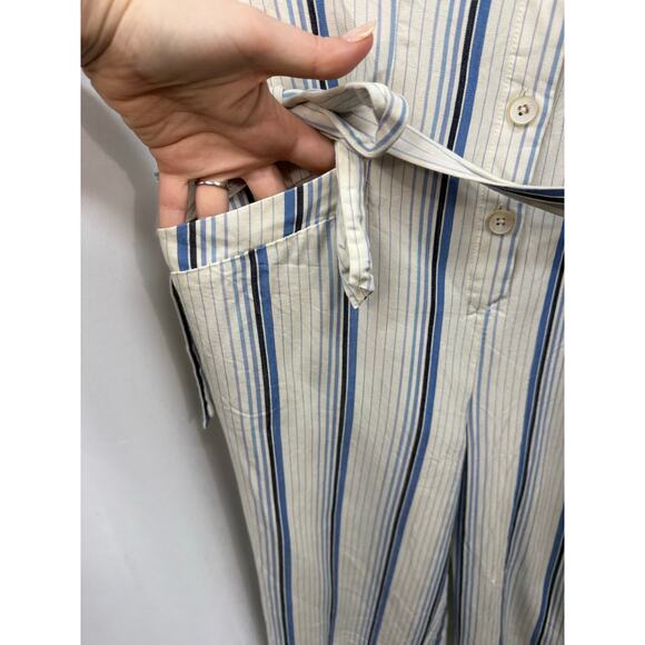 Paige Meade Stripe Jumpsuit Blue White Crop Leg Pockets Belt 4 - Picture 6 of 9